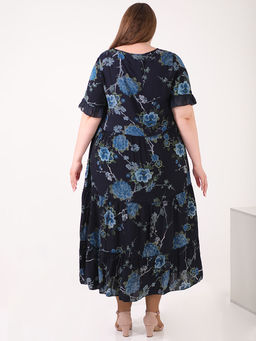 Платье черное с синими цветами - Almond фото 4