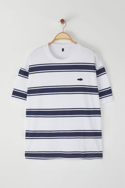 TRENDYOL MAN Beyaz Oversize/Genis Kesim Cizgili Kal?n %100 Pamuk Tok Kumas T-shirt TMNSS25TS00020 - Trendyolmilla фото 8