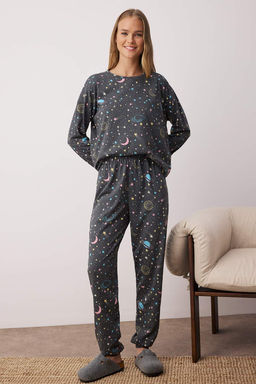 Trendyolmilla Lacivert %100 Pamuklu Galaksi Desenli Orme Pijama Tak?m? THMAW21PT0794  фото 14