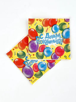 Цена за 3 шт. Салфетки бумажные однослойные «С днем рождения», воздушные шары, 24×24 см, 50 шт.