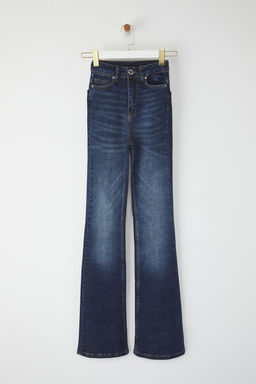 Koyu Mavi Yuksek Bel Flare Jeans TWOSS25JE00103 - Trendyolmilla фото 6