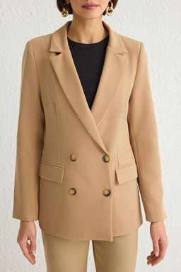 TRENDYOLMILLA Bej Regular Astarl? Kruvaze Kapama Dokuma Blazer Ceket TWOSS21CE0107  фото 3