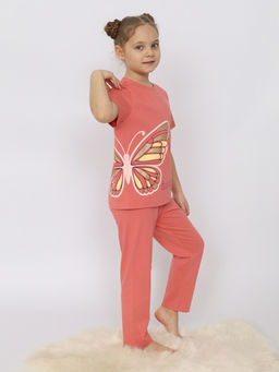CRB wear/CSKG 50169-28 Пижама для девочки (футболка, брюки),коралловый/Ex.Cherubino  фото 3