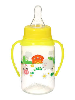 Бутылочка для кормления M&B «Весёлая ферма», классическое горло, с ручками, от 0 мес., 150 мл., жёлтый
