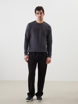 Bisiklet Yaka Uzun Kollu Bask?l? Erkek Sweatshirt