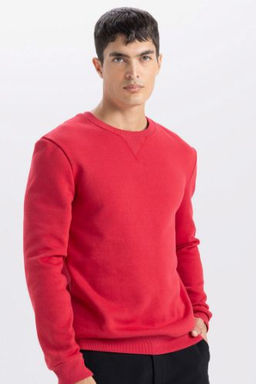Regular Fit Bisiklet Yaka Kal?n Basic Duz Sweatshirt