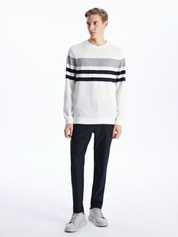 Bisiklet Yaka Uzun Kollu ?izgili Erkek Sweatshirt