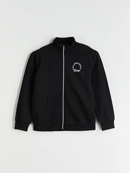 Dik Yaka Bask?l? K?z ?ocuk Fermuarl? Sweatshirt