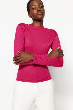 Trendyolmilla Lacivert Fitted/Vucuda Oturan Uzun Kol Kay?k Yaka Viskoz Esnek Orme Bluz TWOAW21BZ0106 фото 15