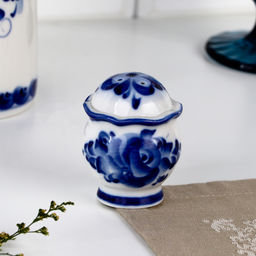 Набор для специй на подставке с молочником (питчером) «Весенний», 4 предмета, фарфор, гжель