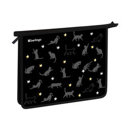 Папка для тетрадей А5, молния сверху Berlingo "MEOW Galaxy" (PP05-EX-1235) пластик