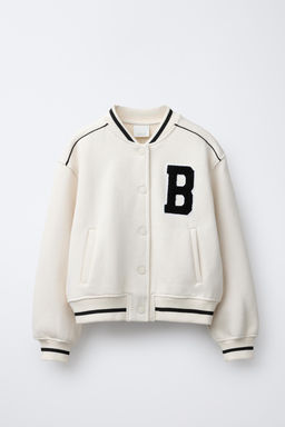 EMBROIDERED TEXT FLEECE BOMBER JACKET