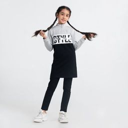 CRB wear/CWJG 62936-11-296 Платье для девочки, светло-серый меланж-черный/Ex.Cherubino  фото 2