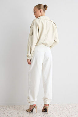 Ekru Tencel Kar___ml_ Pa_a Detayl_ Y_ksek Bel Barrel _alvar Jeans TWOAW27JE00055 - Trendyolmilla фото 4