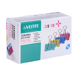 Зажимы для бумаг 32 мм, 12 штук, deVENTE, металлические, МИКС х 4 цвета, картонная коробка