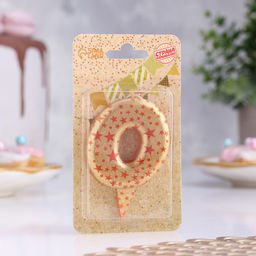 Цена за 2 шт. Свеча в торт «Саната», цифра 0, золотая с красными звездами, 5.5 см