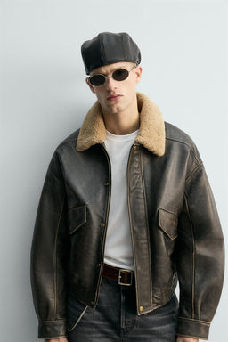 LIMITED EDITION LEATHER JACKET WITH CONTRAST COLLAR - Zara фото 5