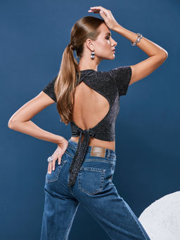 CONTE Мерцающий укороченный топ с открытой спиной LD 1827 silver black silver black