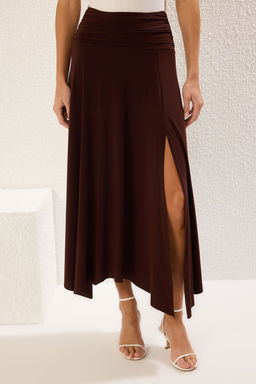 TRENDYOLMILLA Kahverengi Bel Detayl? Y?rtmacl? Esnek Orme Maxi Etek TWOSS25ET00068  фото 3