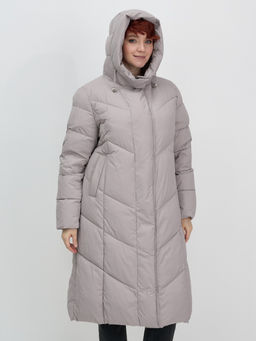 Пальто зимнее утепленное с капюшоном женское серого цвета 7628Sr - Mtforce фото 13