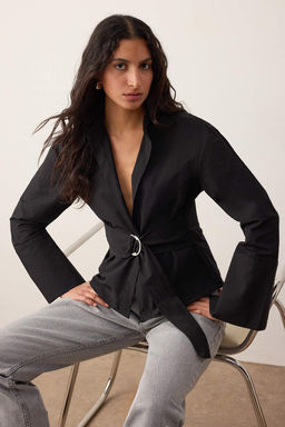 Siyah Kusakl? Onu C?tc?tl? Ayarlanabilir Gomlek TWOAW26GO00067