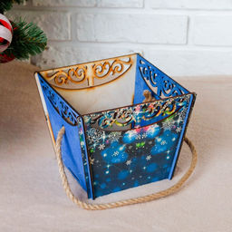 Кашпо деревянное Корзина, новый год, самосборное, ручка- шнур, 17,917,314,2 см - Дарим красиво фото 2