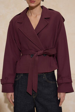 Bordo Premium Dokuma Crop Blazer Ceket TWOSS24BC00010