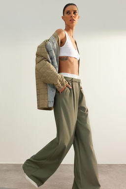 Limited Edition Mint Wide Leg Bel Boxer Detayl? Dokuma Kumas Pantolon TWOAW24PL00273