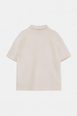 Ekru Oversize/Genis Kesim Dokulu Polo Yaka T-shirt TMNSS26PO00007 - Trendyolmilla фото 3