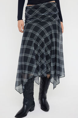 Cok Renkli Ekose Bask?l? Skater Asimetrik Etek Ucu Detayl? Esnek Orme Etek TWOAW26ET00037