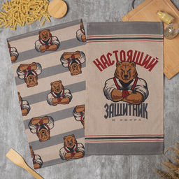 Набор кух. полотенец Доляна Настоящий защитник 2 шт, 35х60 см, рогожка, 100% хл, 160г/м2  фото 3