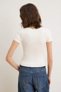 Ekru Slogan Fitted/Vucuda Oturan Pamuk Ribana Orme T-Shirt TWOSS26TS00071 - Trendyolmilla фото 18
