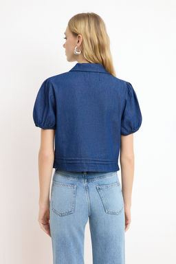 Nasiba Hafiz x Trendyol Collection Balon Kollu Renk Bloklu Denim Bluz TWOSS26BZ00423