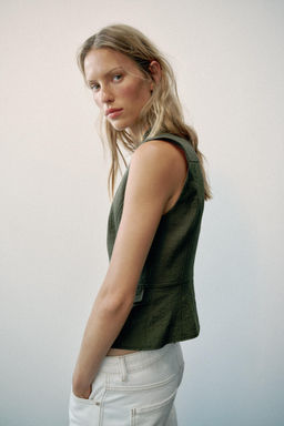 CHALECO ALAMARES CREMALLERA / Khaki oscuro - Zara фото 4