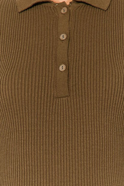 Haki Midi Triko Polo Yaka Elbise TWOAW24EL00029 - Trendyolmilla фото 5