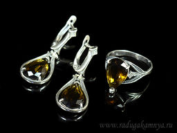 Кольцо Серьги с цирконом искусственным, цв.топаз размер 20