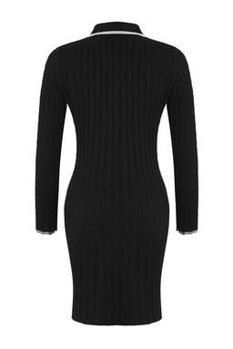 Teen Siyah Bodycone Polo Yaka Mini Triko Duz Mini Elbise TWOAW26EL00053 - Trendyolmilla фото 6