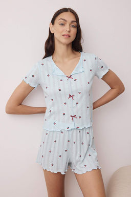 Trendyolmilla Beyaz %100 Pamuklu Cicekli Kurdele/Fiyonklu Fitilli Orme Pijama Tak?m? THMSS25PT00434  фото 2