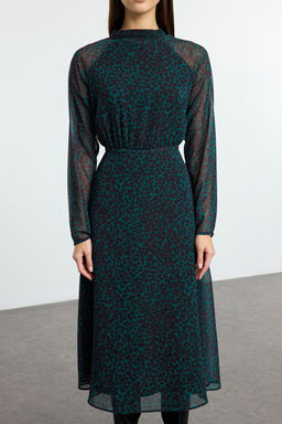 TRENDYOLMILLA Mavi Midi Leopar Desenli Dokuma K?sl?k Elbise TWOAW24EL00302 фото 11