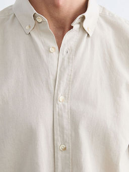 Regular Fit Keten G?r?n?ml? Erkek G?mlek