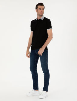 Siyah Slim Fit Polo Yaka Merserize T-shirt