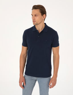 Lacivert Slim Fit %100 Pamuk K_vr_lmaz Polo Yaka Basic Ti__rt