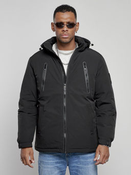 Куртка спортивная мужская зимняя с капюшоном черного цвета 8360Ch