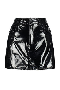 TRENDYOLMILLA Siyah Parlak Suni Deri Mini Dokuma Etek TWOAW24ET00176 фото 7