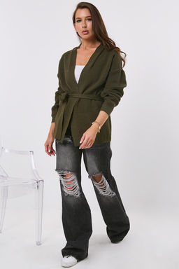 Кардиган объемный без застежки хаки