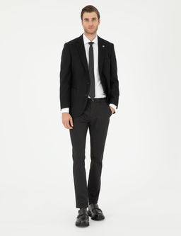 Siyah Slim Fit _izgili Kanvas Pantolon