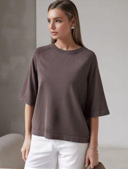 Свободный джемпер с рукавом 3/4 тонкой вязки из вискозы