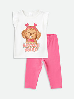 Bisiklet Yaka Bask?l? K?z Bebek Bluz ve Tayt 2li