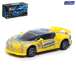 Машина инерционная Crazy race, гонки, русская озвучка, свет, цвет жёлтый