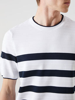 Bisiklet Yaka K?sa Kollu ?izgili Erkek Triko Kazak